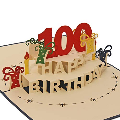 Favour Pop Up - 3D Glückwunschkarte zum runden 100. Geburtstag mit Überraschungseffekt beim Öffnen. Auch Gutschein oder Geldgeschenk finden Platz in diesem handgemachten kleinen Kunstwerk. TA100B von Favour Pop Up