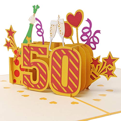 Favour Pop Up Glückwunschkarte zum runden 50. Geburtstag. (Gold, 13x18cm) TG050 von Favour Pop Up