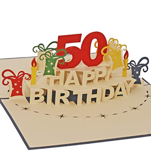 Favour Pop Up Glückwunschkarte zum runden 50. Geburtstag. Ein filigranes Kunstwerk, das sich beim Öffnen als Geburtstagstorte entfaltet. ALTA50B von Favour Pop Up
