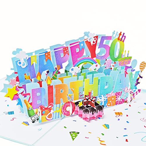 Favour Pop Up - Glückwunschkarte zum runden 50. Geburtstag. Eine bunte Überraschung auch für Gutschein oder Geldgeschenk. TH050 von Favour Pop Up