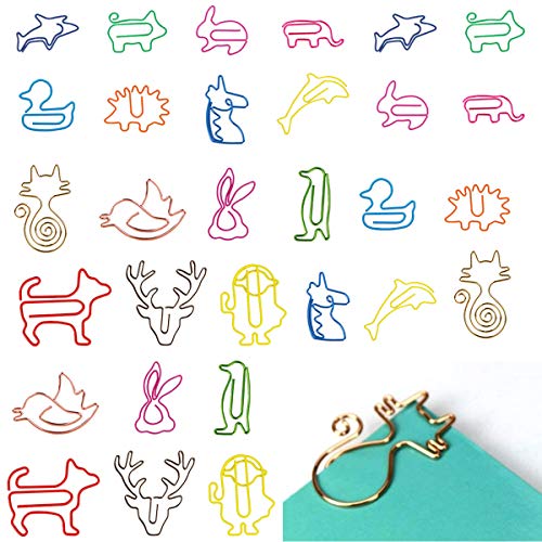 Paper Clips, Metal Colourful Animal Design Paper Clips, Cartoon Bookmarks for Office, School, Notebook, Gifts for Women, Children, Pets Lovers Colleagues, Pack of 30-Animals von Favson