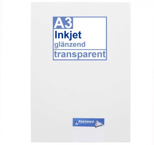 Inkjet Klebefolie 10 x DIN A3 transparent glänzend, klar - Glasklar - Druckerfolie zum bedrucken mit Tinte von Faxland