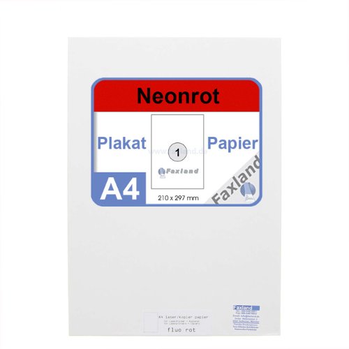 Neonpapier 100x DIN A4 Kopierpapier Neonrot - in Neon Farbe Fluo Rot von Faxland