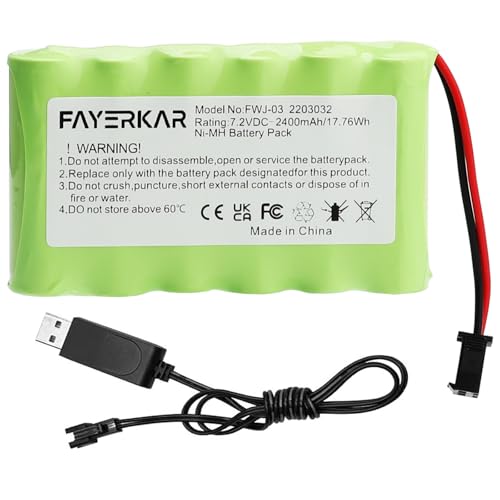 Fayerkar 7.2 V NI-MH Akku, 2400 mAh wiederaufladbare AA RC Auto Batterie, 7.2 V Batterie mit Ladekabel, SM Stecker für ferngesteuerte LKW, Beleuchtung, Elektrowerkzeuge Fayerkar 7.2 V NI-MH Akku, 2400 mAh wiederaufladbare AA RC Auto Batterie, 7.2 V Batterie mit Ladekabel, SM Stecker für ferngesteuerte LKW, Beleuchtung, Elektrowerkzeuge von Fayerkar
