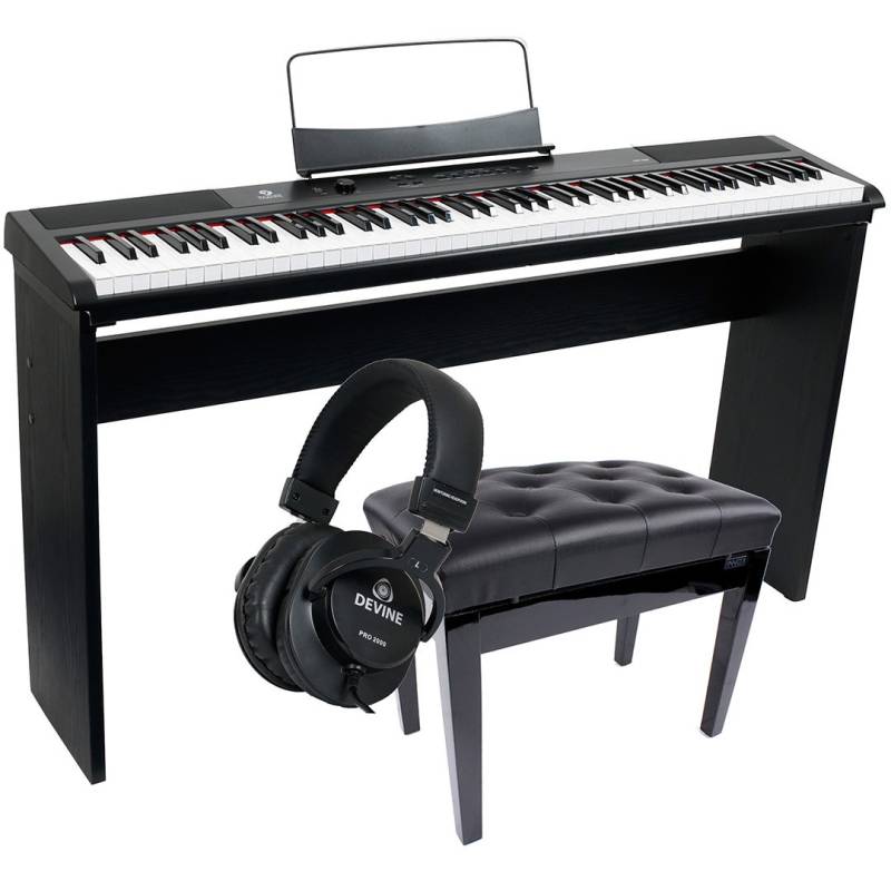 Fazley FSP-200-BK Digital Piano (Black) + Frame, Piano Bench and Headphones von Fazley