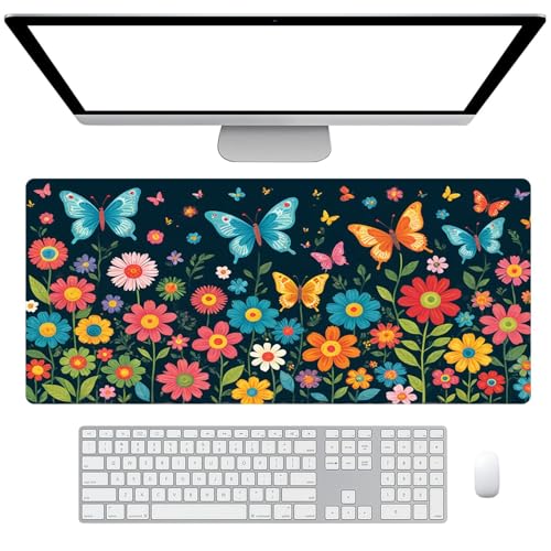Fchen art Gaming-Mauspad, bunte Kollektion, Schmetterlinge, Blumen mit Schmetterlingen, blühende Blumen im Frühling, großes Tastatur-Mauspad für PC-Gaming Fchen art Gaming-Mauspad, bunte Kollektion, Schmetterlinge, Blumen mit Schmetterlingen, blühende Blumen im Frühling, großes Tastatur-Mauspad für PC-Gaming von Fchen art