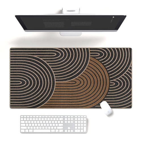Fchen art Geometrische Schreibtischunterlage mit Bogenbrücke, 40 x 80 cm, minimalistisches Mauspad und Tastaturmatte, flecken- und staubabweisend, rutschfeste Arbeitsplatzmatte mit genähten Kanten von Fchen art