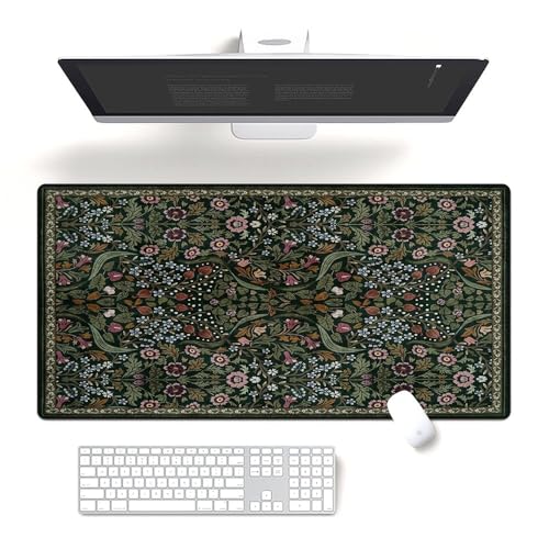 Fchen art Girly Floral Fantasy Schreibtischunterlage, 40 x 80 cm, bunte Wildblumen-Maus und Tastatur, schmutzabweisende, rutschfeste Oberfläche, genähter Rand, böhmisches Design von Fchen art