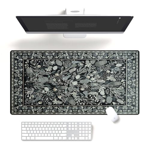 Fchen art Mauspad und Tastaturunterlage im Bohemian-Stil, 40 x 80 cm, dunkel getönte, schmutzabweisende Schreibtischunterlage mit genähten Kanten, Frühlingssommer-Natur-Design, langlebiges Bürozubehör von Fchen art