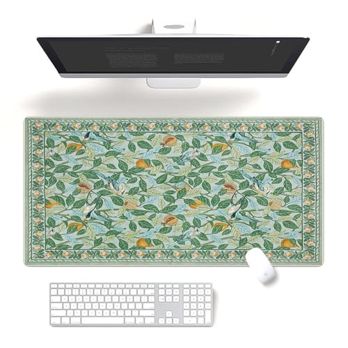 Fchen art Schreibtischunterlage mit botanischem Design mit grünen Pflanzen für ein frisches und ruhiges Gefühl, 40 x 80 cm, rutschfeste, langlebige Computerunterlage, genähter Rand, schmutzabweisende von Fchen art