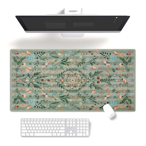 Fchen art Tastaturunterlage und Schreibtischunterlage mit niedlichem Honigbienenkäfer-Schneckenmotiv, von der Natur inspiriertes grünes Blätter-Design, schmutzabweisende, rutschfeste Oberfläche mit von Fchen art
