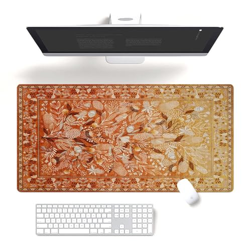 Mauspad und Tastaturunterlage im Bohemian-Stil, 40 x 80 cm, dunkel getönte, schmutzabweisende Schreibtischunterlage mit genähten Kanten, Frühlingssommer-Natur-Design, langlebiges Bürozubehör in von Fchen art