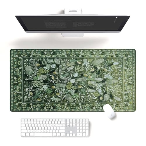 Mauspad und Tastaturunterlage im Bohemian-Stil, 40 x 80 cm, dunkel getönte, schmutzabweisende Schreibtischunterlage mit genähten Kanten, Frühlingssommer-Natur-Design, langlebiges Bürozubehör in von Fchen art
