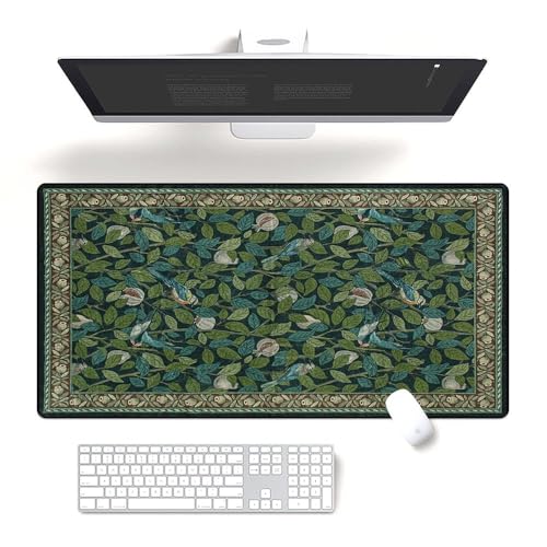 Schreibtischunterlage mit botanischem Design mit grünen Pflanzen für ein frisches und ruhiges Gefühl, 40 x 80 cm, rutschfeste, langlebige Computerunterlage, genähte Kanten, schmutzabweisende von Fchen art