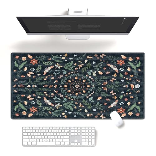 Tastaturunterlage und Schreibtischunterlage mit niedlichem Honigbienenkäfer-Schneckenmotiv – von der Natur inspiriertes grün-blaues Blätter-Design, schmutzabweisende, rutschfeste Oberfläche mit von Fchen art
