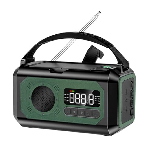 12000 MAh Notfall-Wetterradio, Tragbares Notfall-Wetterradio, Solarradio, Handkurbel-Wetterradio mit Taschenlampe, LED-Leselampe für Camping (Dunkelgrün) von Fdit