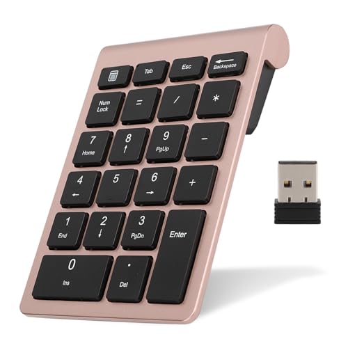Drahtlose numerische Tastatur, 2,4G tragbare numerische Tastatur mit USB -Empfänger, Mini -Tastatur mit 22 Tasten für Laptop, Desktop, PC und Notebook (Gold) von Fdit