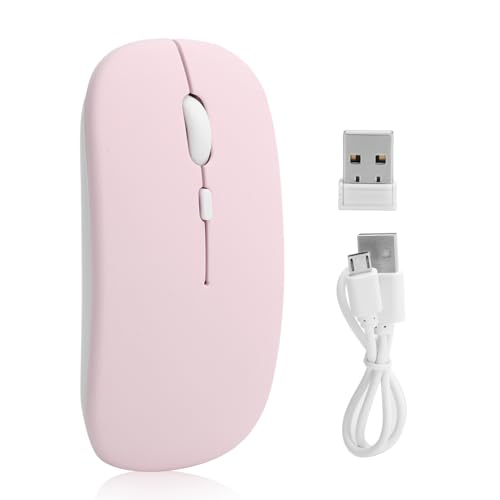 Fdit Drahtlose Bluetooth-Maus, Wiederaufladbare Silent Pink Bluetooth 5.0 2-Modus-Silent-Laptop-Computerzubehör 2,4 GHz, für MacBook Pro/MacBook Air/Laptop von Fdit