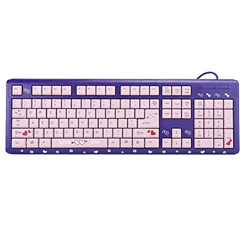Fdit Kabelgebundene Tastatur, Ultra-Slim USB Kabelgebundene Tastatur mit 104 Tasten, Universelle USB Tastatur für Home Office Laptops, 45,5 x 14,7 cm/17,9 x 5,8 Zoll(Purpur Rosa) von Fdit
