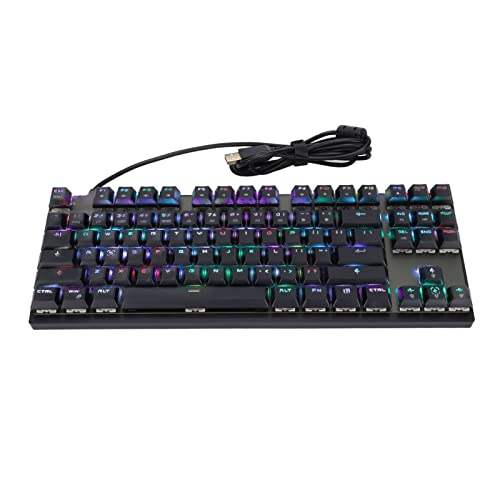 Fdit Mechanische Gaming Tastatur, 87-Tasten RGB Hintergrundbeleuchtung Mechanische Tastatur mit Leuchtenden Tastenkappen, Kabelgebundene USB Computertastatur(Schwarzer, Blauer Schalter) von Fdit