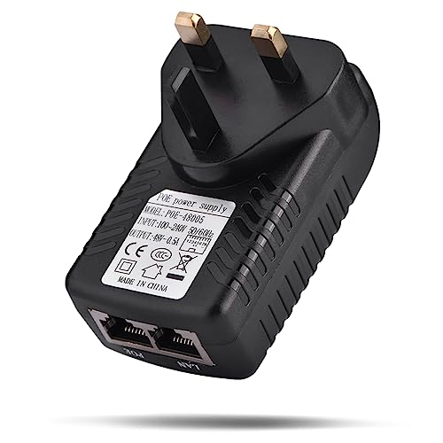 Fdit PoE-Injektor, 8 V, 0,5 A, Wandhalterung, POE-Injektor, Ethernet-Adapter, Netzwerk Steckdose, Netzadapter für IP-Telefone/Wireless Access Point, POE-Port + LAN-Port (UK-Stecker) von Fdit
