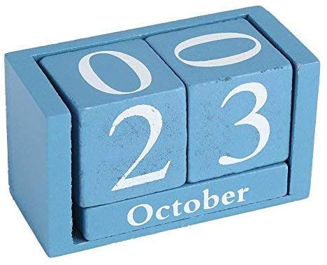 Fdit Vintage Holzkalender Desktop Zeitkonzept Rustikales Holz Ewiger Block Monat Datum Anzeige Home Office Dekoration (Blau) von Fdit