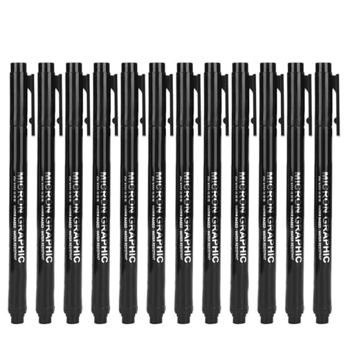 Micron Liner-Markerstift-Set mit Feiner Spitze für Sketch Comic, Kunststift mit Schwarzer Tinte, 12-teiliges Wasserfestes Büromaterial (02) von Fdit