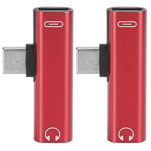 USB C zu Audio & Ladeteiler, 2 in 1 Typ C Stecker zu Buchse / 3,5 mm Kopfhörer Audio Adapter zum Laden & Hören & Übertragen(rot) von Fdit