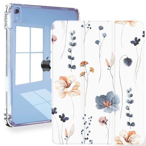 Feams H?lle f?r iPad 10. Generation 10,9 Zoll H?lle, Slim Lightweight Trifold iPad 10.9 Case Clear Back Transparent Cover with Pencil Holder & Auto Sleep/Wake for iPad 10th Gen 2022, Simple Flowers von Feams