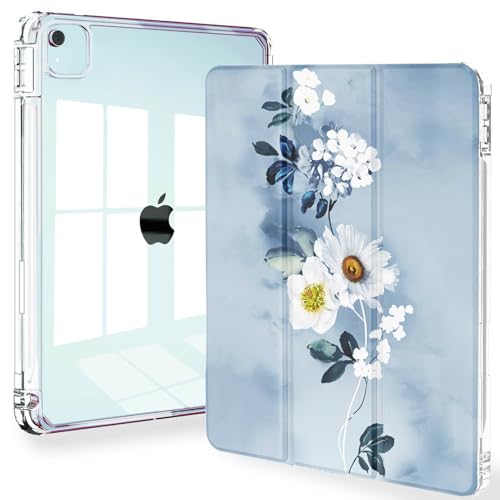 Feams Schutzhülle für iPad Air 13 Zoll M3 2025/M2 2024, Slim iPad Pro 12,9 Zoll 6. / 5. / 4. Generation 2022 / 2021 / 2020, transparente Rückseite mit automatischem Schlaf- und Stifthalter, blaues von Feams