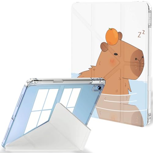 Feams Schutzhülle für iPad (A16) 11. Generation 11 Zoll 2025, iPad 10. Generation Hülle 10,9 Zoll 2022, Y-Fold Standing Cover Clear Back mit Hochformat Querformat & Stifthalter, Capybara von Feams