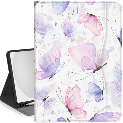 Feams Schutzhülle für iPad (A16) 11. Generation 11 Zoll 2025, iPad 10. Generation Hülle 10,9 Zoll 2022 Flip Stand Auto Sleep Cover mit Stifthalter & Tasche, Lila Schmetterlinge von Feams