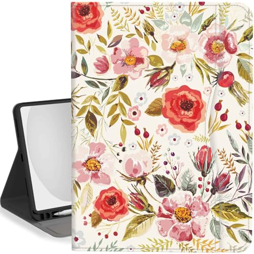 Feams Schutzhülle für iPad (A16) 11. Generation 11 Zoll 2025, iPad 10. Generation Hülle 10,9 Zoll 2022 Flip Stand Auto Sleep Cover mit Stifthalter & Tasche, Vintage Blume von Feams