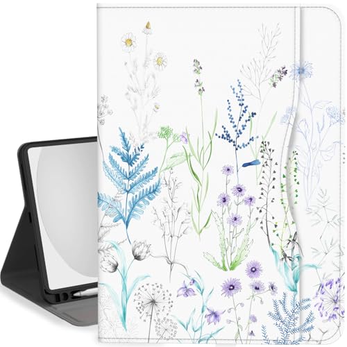Feams Schutzhülle für iPad (A16) 11. Generation 11 Zoll 2025, iPad 10. Generation Hülle 10,9 Zoll 2022 Kickstand Auto Sleep Cover mit Stifthalter & Tasche, Blaue Blumen von Feams