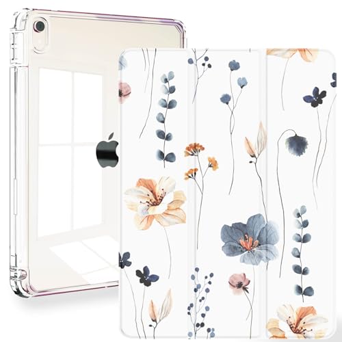 Feams Schutzhülle für iPad Air, 5. / 4. Generation, 27,7 cm (10,9 Zoll), transparente Rückseite mit automatischer Sleep/Wake-Funktion und Stifthalter, einfache Blumen von Feams