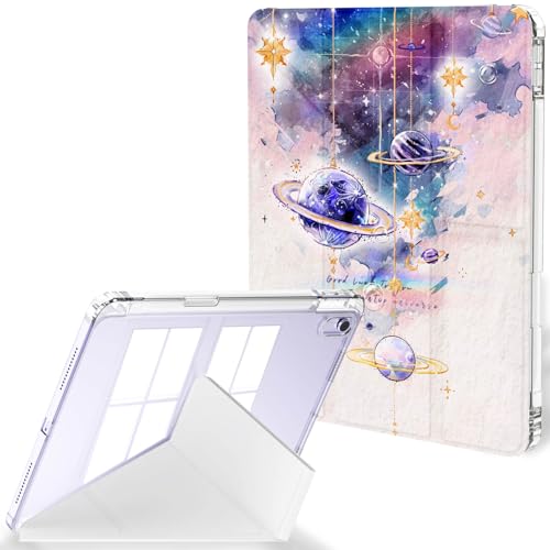 Feams Schutzhülle für iPad Air 27,9 cm (11 Zoll) M3 2025 / M2 2024, iPad Air 5. / 4. Generation 2022/2020, 10,9 Zoll, Y-Falz, Standhülle, transparente Rückseite mit Querformat, Stifthalter, lila von Feams