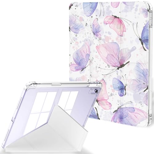 Feams Schutzhülle für iPad Air 27,9 cm (11 Zoll) M3 2025 / M2 2024, iPad Air 5. / 4. Generation 2022/2020, 10,9 Zoll, Y-Falz, Standhülle, transparente Rückseite mit Querformat, Stifthalter, rosa von Feams