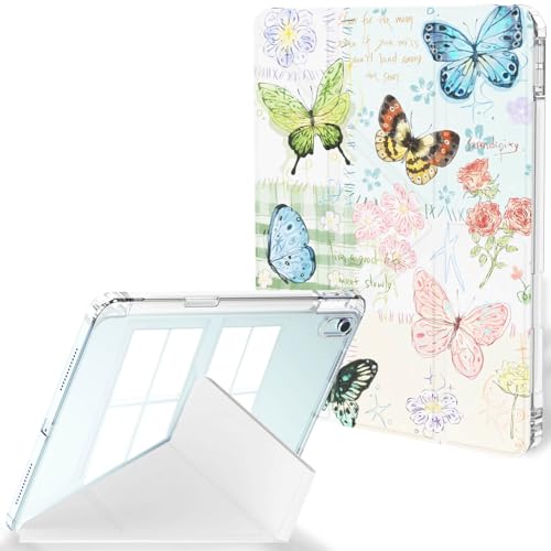 Feams Schutzhülle für iPad Air 27,9 cm (11 Zoll) M3 2025 / M2 2024, iPad Air 5. / 4. Generation 2022 / 2020, 10,9 Zoll, Y-Faltung, transparente Rückseite mit Querformat, Stifthalter, bunter von Feams