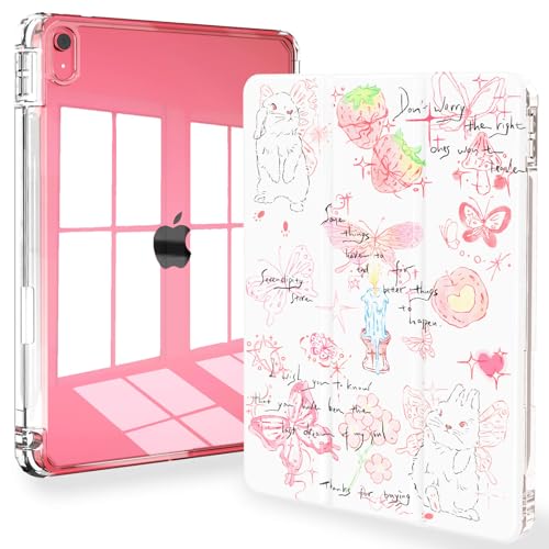 Feams für iPad (A16) 11th Generation 11 Zoll 2025, iPad 10th Generation Hülle 10.9 Zoll 2022, Slim iPad A16 Hülle Clear Back Cover mit Stifthalter & Auto Sleep, Rosa Mädchen Tagebuch von Feams