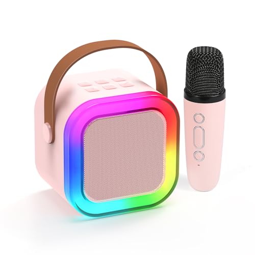 Fede Karaoke Maschine für Kinder Erwachsene,Mini Karaoke Maschine mit Kabellosem Mikrofon,Tragbarer Bluetooth-Lautsprecher mit Stimmeffekten & LED-Lichtern,Geschenke Spielzeug für Mädchen und Jungen von Fede