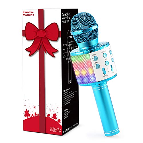 Fede Karaoke Mikrofon, Drahtloses Bluetooth Mikrofon für Kinder, Lustige Geschenke Spielzeug für Teenager Mädchen Jungen, Tragbares KTV Lautsprecher Recorder für Smartphone PC von Fede