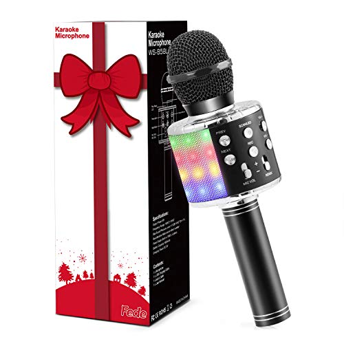 Fede Karaoke Mikrofon, Drahtloses Bluetooth Mikrofon für Kinder, Lustige Geschenke Spielzeug für Teenager Mädchen Jungen, Tragbares KTV Lautsprecher Recorder für Smartphone PC von Fede