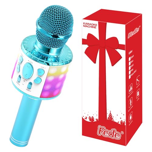 Fede Mikrofon Kinder, Karaoke Mikrofon Kinder, LED Drahtloses Bluetooth Mikrofon zum Singen, Geschenke Spielzeug für Teenager Mädchen Jungen, Tragbares KTV Lautsprecher Recorder für Smartphone von Fede