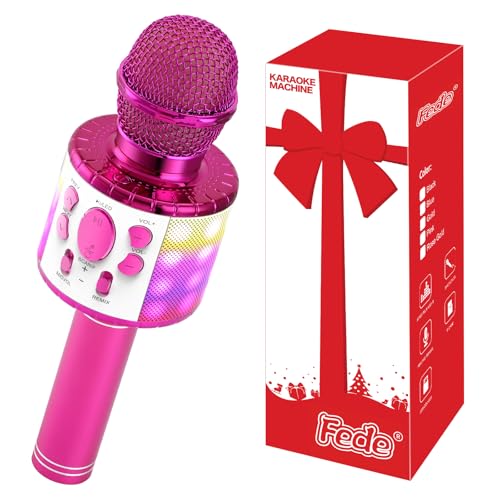 Fede Mikrofon Kinder, Karaoke Mikrofon Kinder, LED Drahtloses Bluetooth Mikrofon zum Singen, Geschenke Spielzeug für Teenager Mädchen Jungen, Tragbares KTV Lautsprecher Recorder für Smartphone von Fede