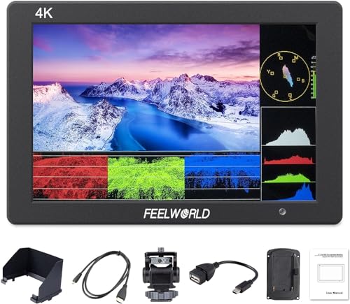 Feelworld T7PLUS Kamera DSLR Feld Monitor 7 Zoll 3D LUT Waveform Vector Scope 1920x1200 4K HDMI Bildschirm Display Screen Metall Material mit Sonnenschirm und Mini-Kugelkopf für Stabilisator von Feelworld