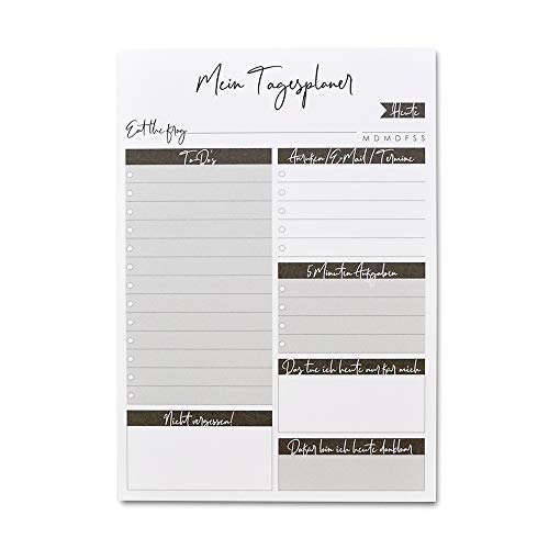 Tagesplaner Notiz-Block aus Papier zum Abreißen, DIN A5, mit To-Do Liste, Tageshighlight von Feenstaub