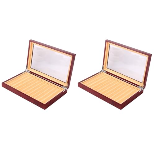 Feeuid 2 x 12 Gitter aus Holz Stift Vitrine Organizer für Luxus transparentes Fenster Stifthalter Kollektion Organizer Rot von Feeuid