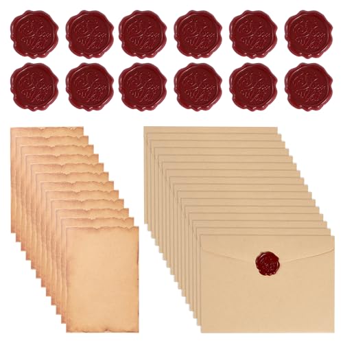 32 Stück Vintage Briefpapier mit Umschlag Set Vintage Schreiben Set mit 10 Kraftpapier Umschläge 16 A5 Briefpapier und 10 Wachssiegel-aufkleber Umschläge Altes Papier für Einladung Briefe 32 Stück Vintage Briefpapier mit Umschlag Set Vintage Schreiben Set mit 10 Kraftpapier Umschläge 16 A5 Briefpapier und 10 Wachssiegel-aufkleber Umschläge Altes Papier für Einladung Briefe von Fegat