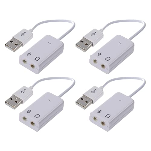 Fegtrty 4 Stück 3,5-mm-Mikrofon-Kopfhörerbuchse USB 2.0 Soundkarte Lautsprecher Audio-Adapter Weiß von Fegtrty