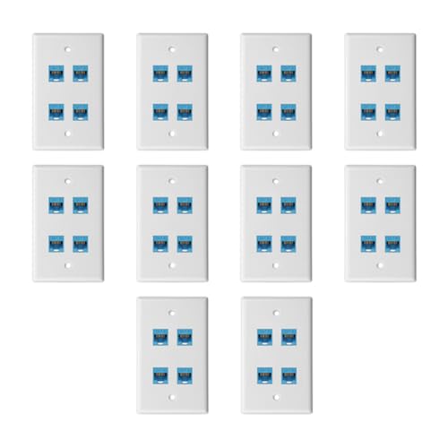 Fegtrtyoa 10er Pack Cat 6 Ethernet Wandplatte 4-Port-Weiblich zu Weiblich, Kompatibel mit Cat6/5/5e, Abnehmbare Frontplatte für Einfache Installation B von Fegtrtyoa
